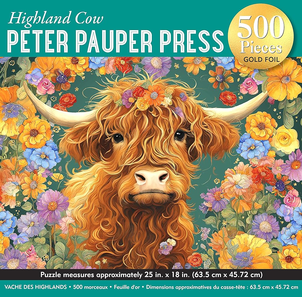 Highland Cow 500-Piece Jigsaw Puzzle (gold foil highlights) cover image