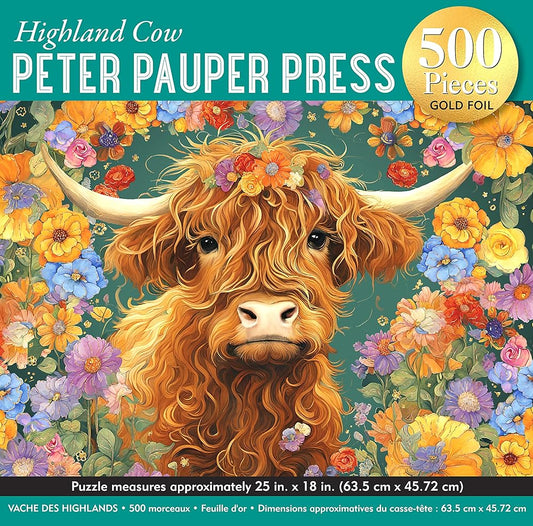 Highland Cow 500-Piece Jigsaw Puzzle (gold foil highlights) cover image