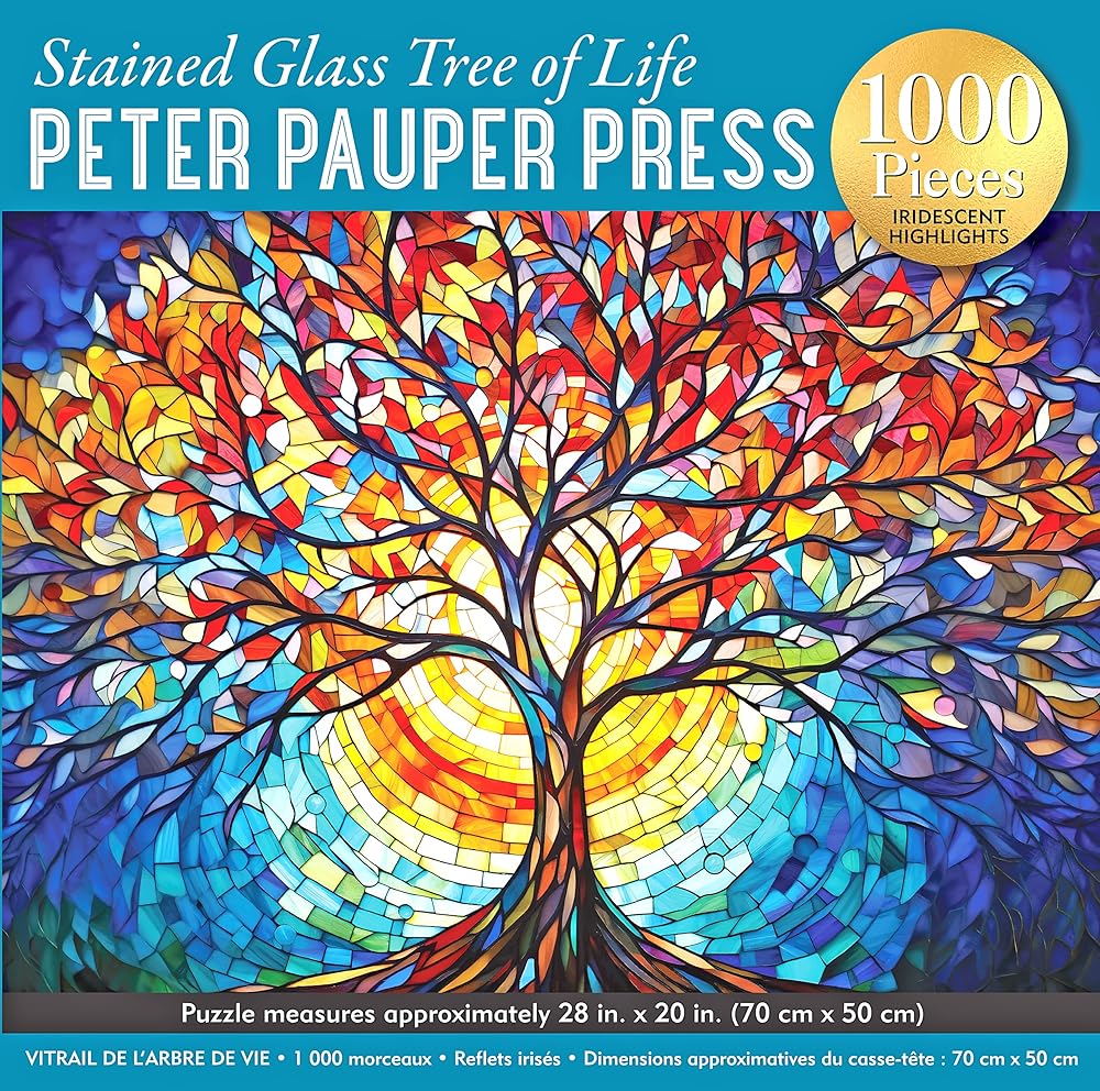Stained Glass Tree of Life 1000-Piece Jigsaw Puzzle (printed on reflective foil for a realistic effect!) cover image